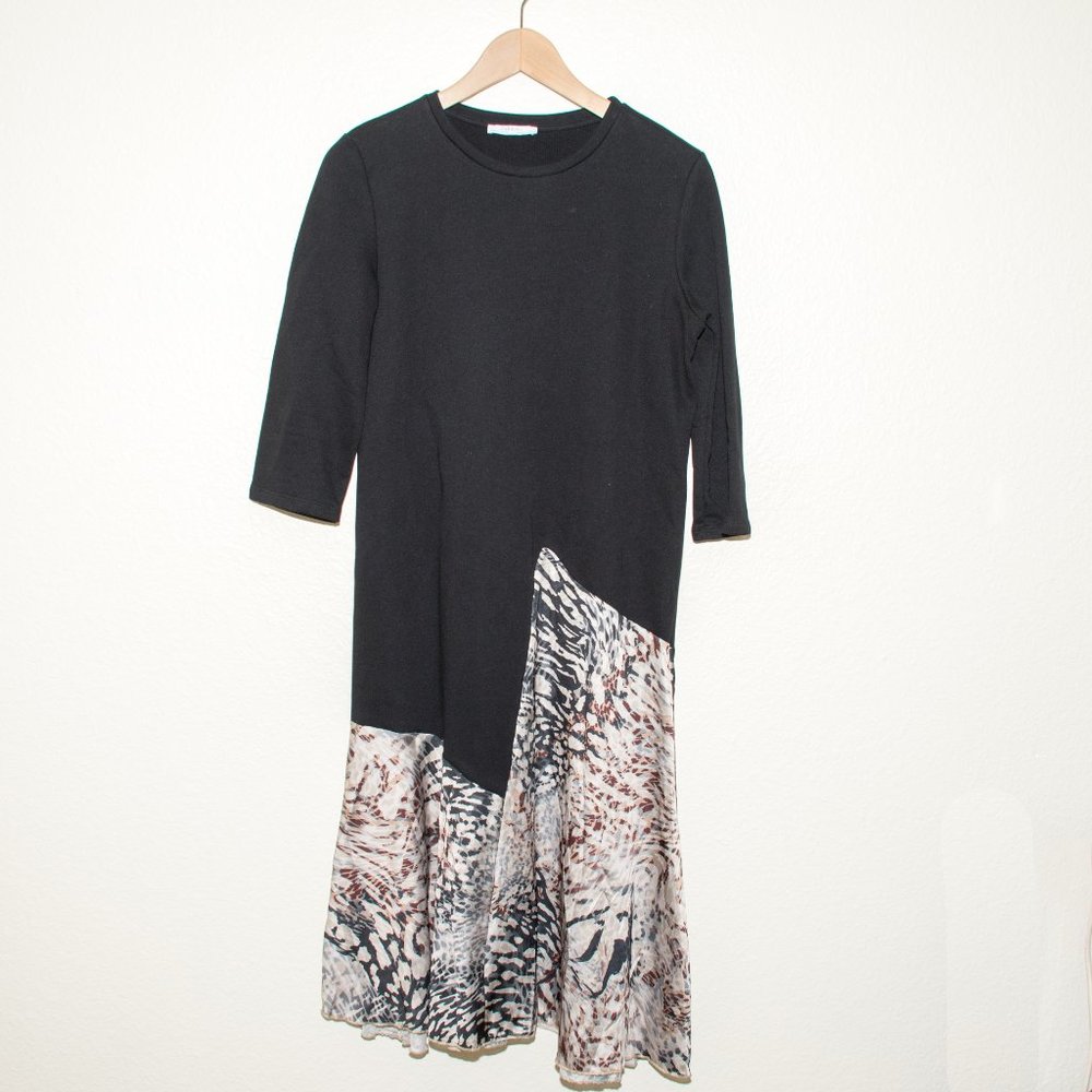 Zara Basic Black Asymmetrical Animal Print Dress